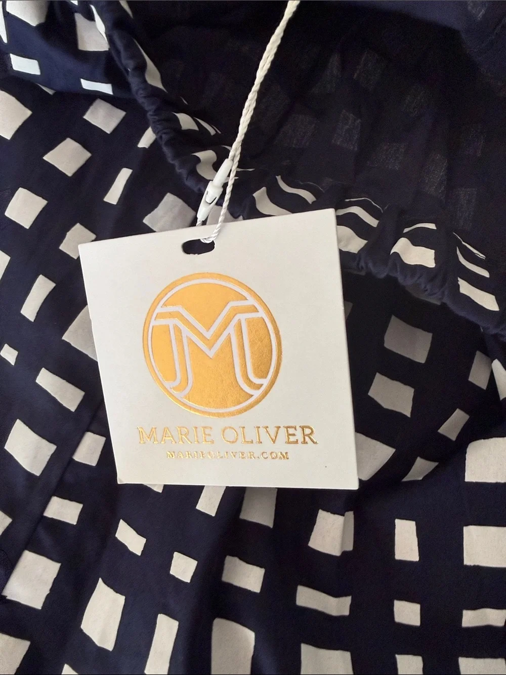 Marie Oliver Navy and White Checked A-Line Skirt
